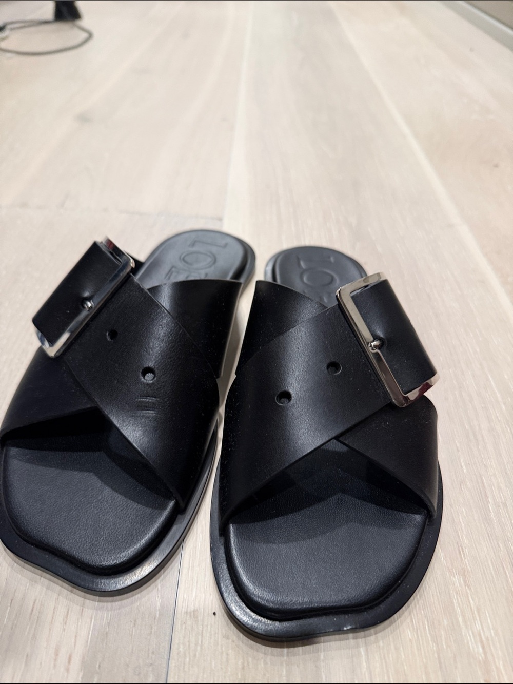 Loewe Petal Black Buckle Slide Sandals - Women